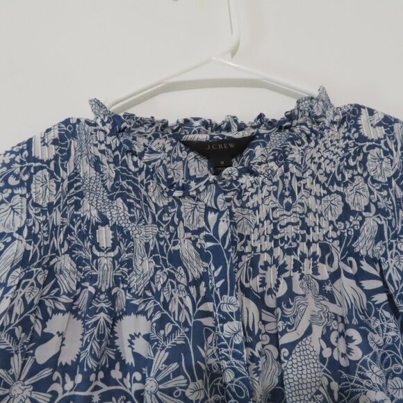 J.Crew Floral and Mermaid Print Pin Tuck Cotton/Silk Blend Top Size 0 - Picture 13 of 14